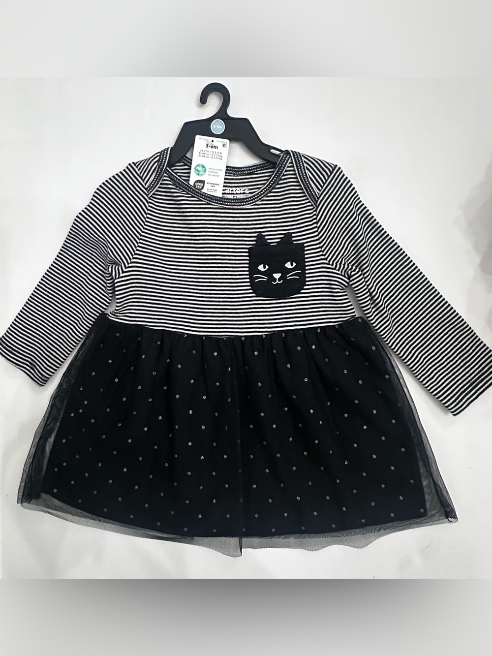 Carter's Child of Mine Baby Girl Halloween Black & White Cat Dress Set/ 3-6 Mths